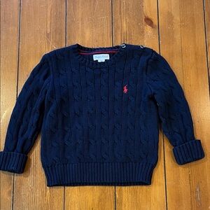 Ralph Lauren Navy Blue Cable Knit Crew Neck Sweater Boys Size 18 Months EUC